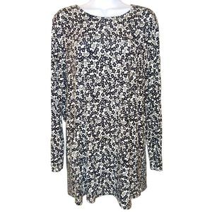 J.JILL Large Ivory w/ Black Floral Wearever Collection Rayon Knit Back-Tie Tunic